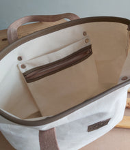 Load image into Gallery viewer, Canvas &amp; Leather Tote Bag Inside Pocket
