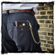 Load image into Gallery viewer, Custom Black Biker Style Wallet shown in back pocket

