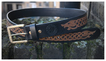Load image into Gallery viewer, Vegetable Leather Viking Belt With Carved Fenrir Wolf
