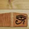 Brown Hand Tooled Dyed Horus Eye Bifold Wallet open view