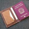 Custom Passport Holder hand stitched shown Open with Passport